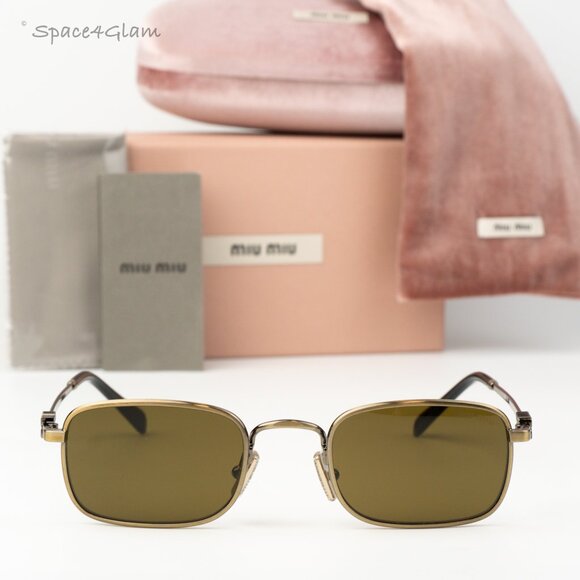 Miu Miu Women Sunglasses Old Gold Brown Rectangle MUA53S 26C09Z NEW AUTHENTIC main image 10